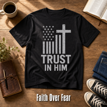 Trust In Him Cross Flag T-Shirt_style_flat