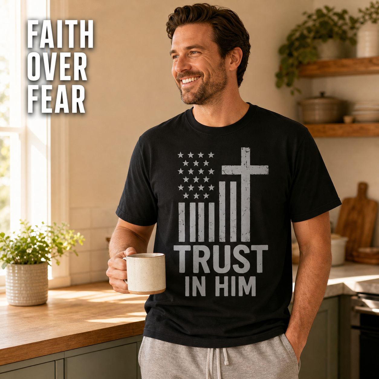 Trust In Him Cross Flag T-Shirt_ls_indoor