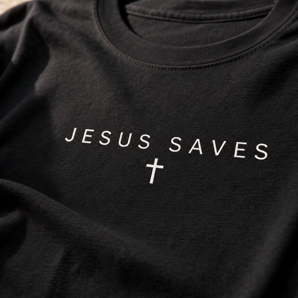 Jesus Saves T-Shirt_macro_detail