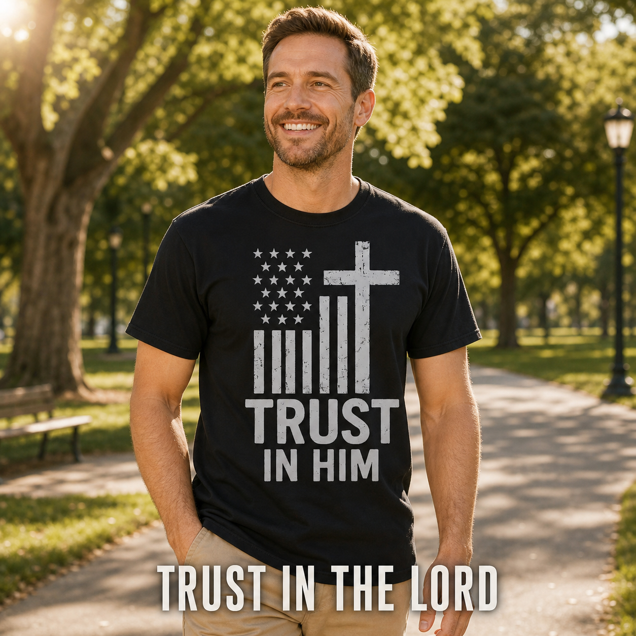Trust In Him Cross Flag T-Shirt_active_outdoor