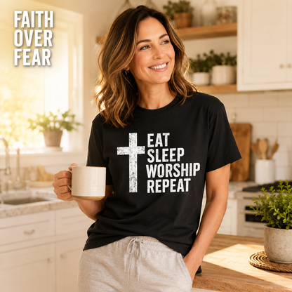 Eat Sleep Worship Repeat T-Shirt_ls_indoor