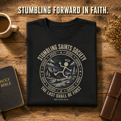 Stumbling Saints Society T-Shirt_folded_flatlay