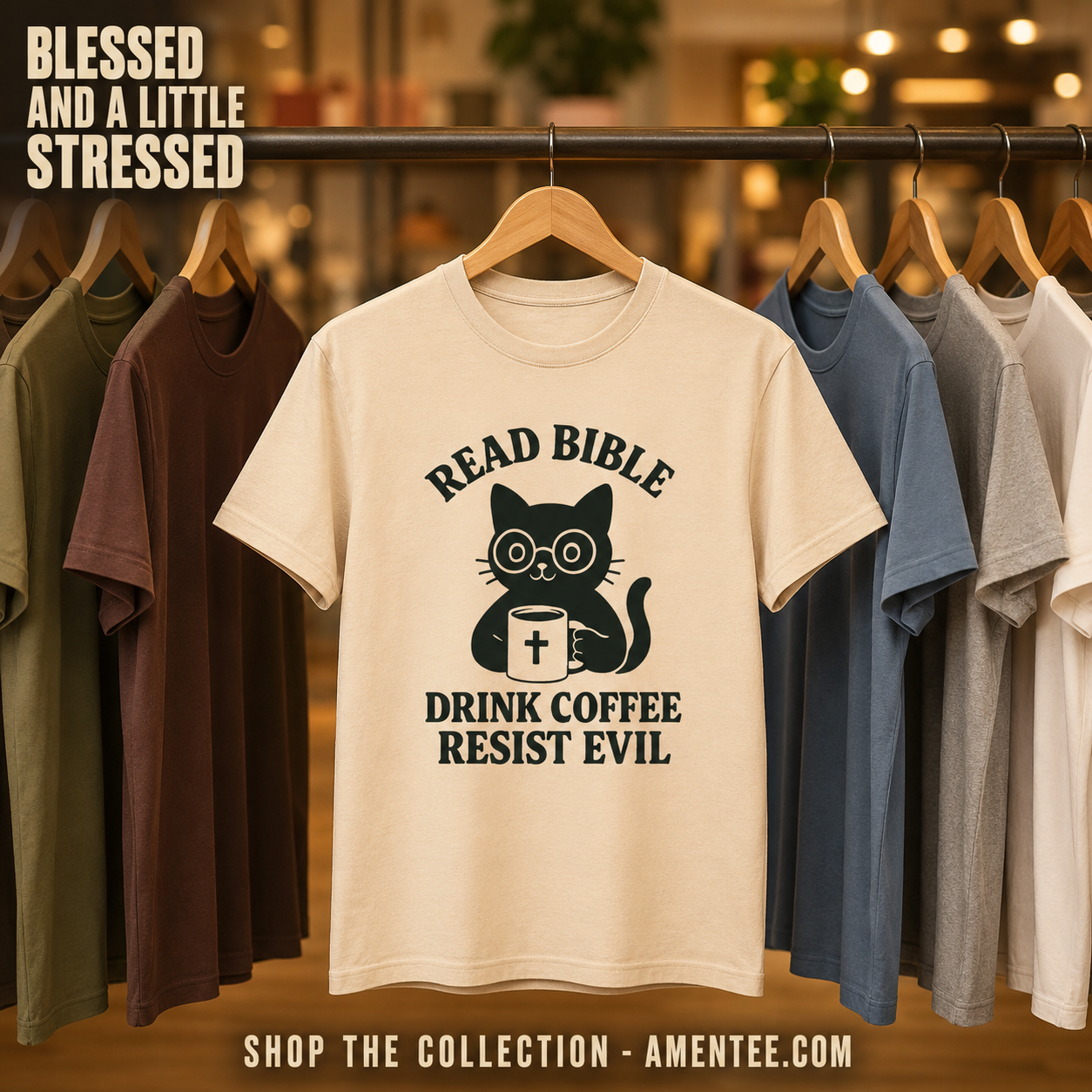 Read Bible Resist Evil Cat T-Shirt_boutique_rack