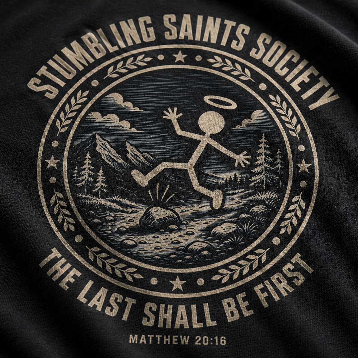 Stumbling Saints Society T-Shirt_macro_detail