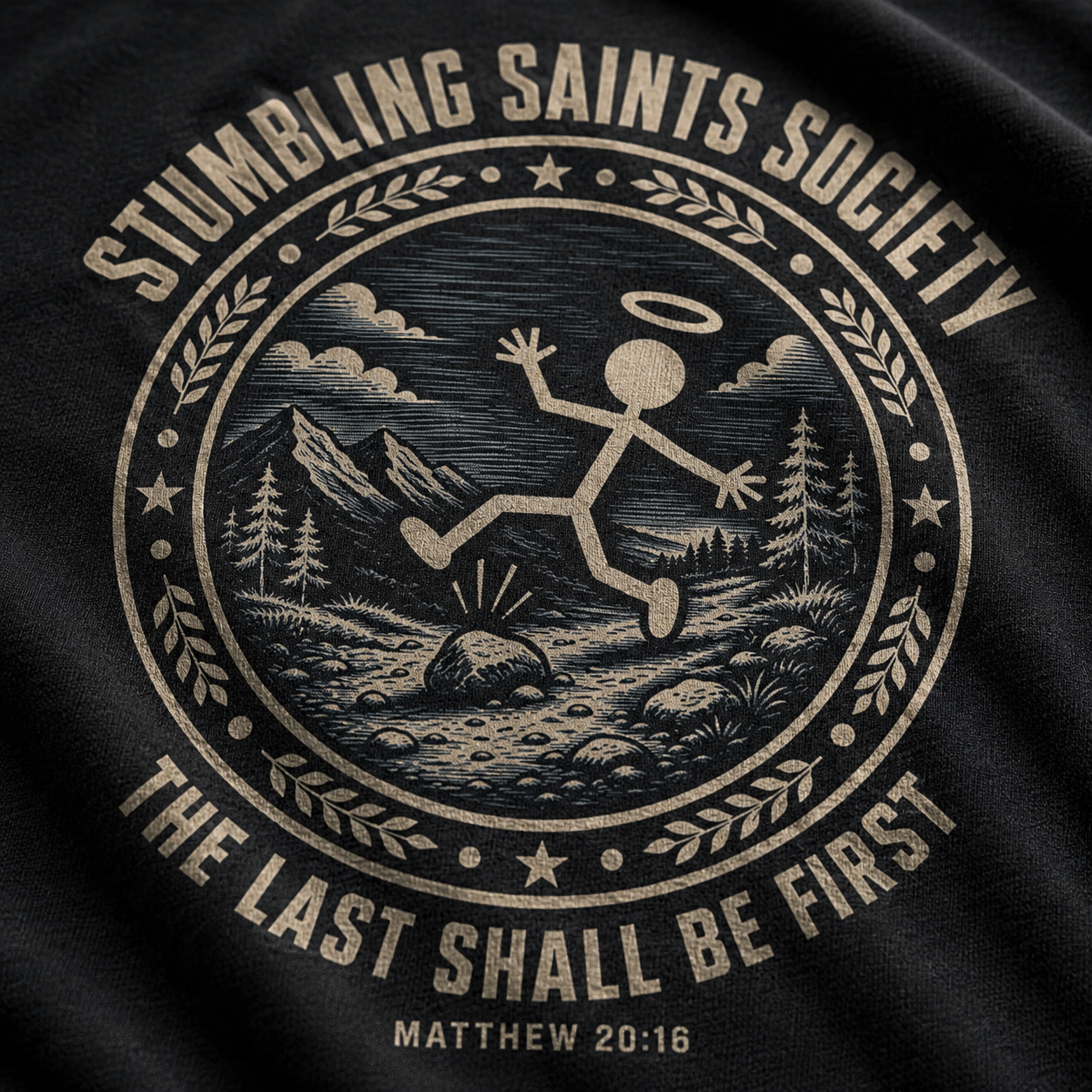 Stumbling Saints Society T-Shirt_macro_detail