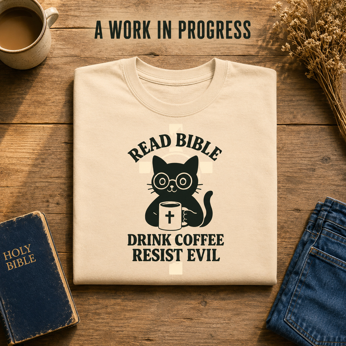 Read Bible Resist Evil Cat T-Shirt_folded_flatlay