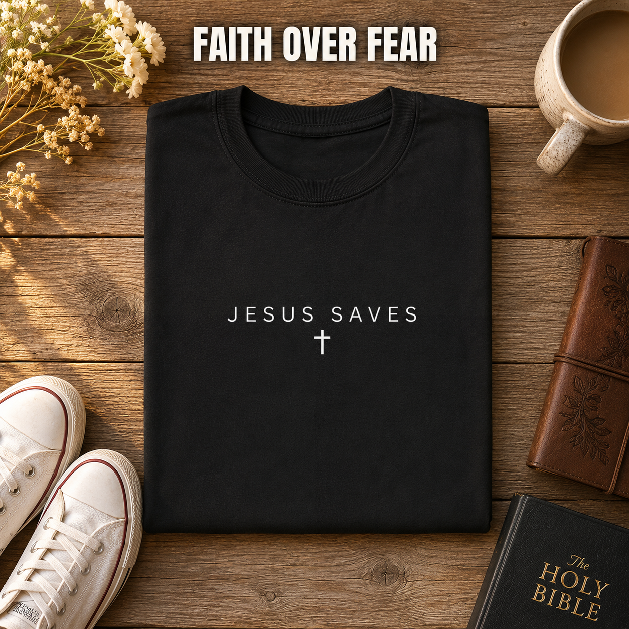 Jesus Saves T-Shirt_folded_flatlay