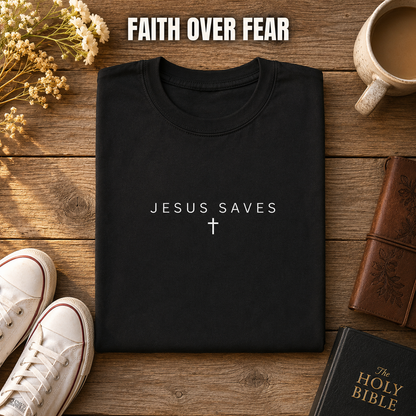 Jesus Saves T-Shirt_folded_flatlay