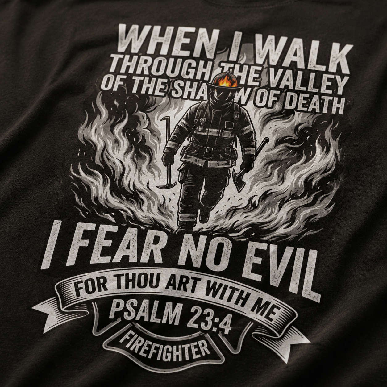 Fear No Evil Firefighter T-Shirt_macro_detail