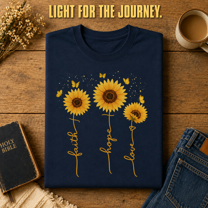 Sunflower Faith Hope Love T-Shirt_folded_flatlay