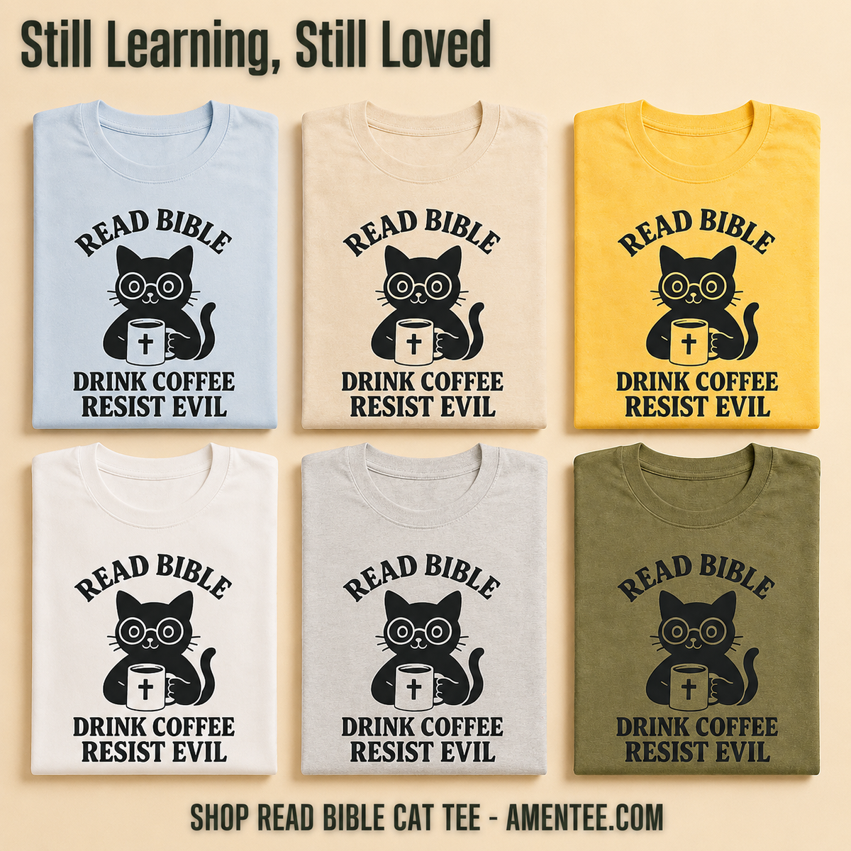 Read Bible Resist Evil Cat T-Shirt_6color_grid
