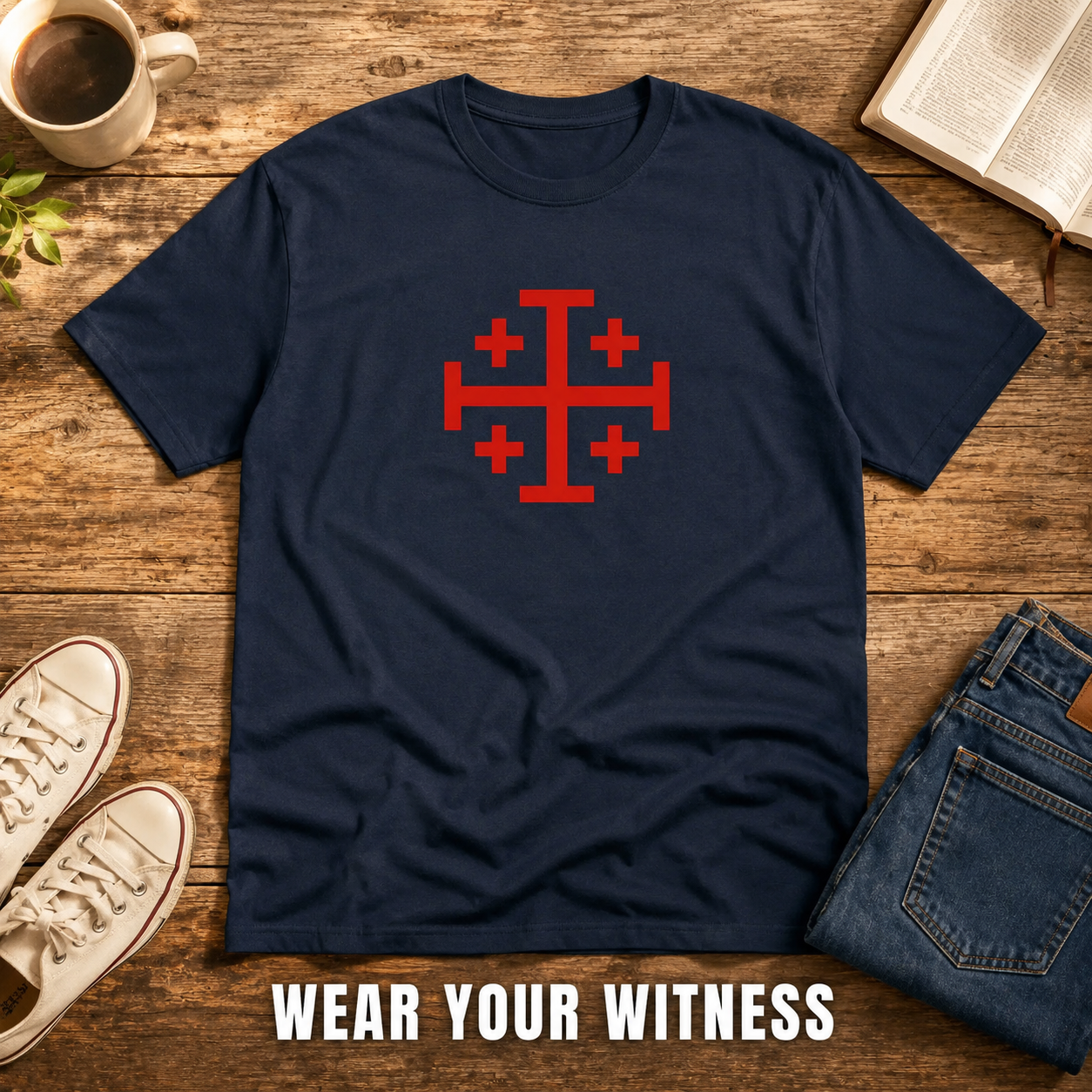 Bold Jerusalem Cross T-Shirt_style_flat