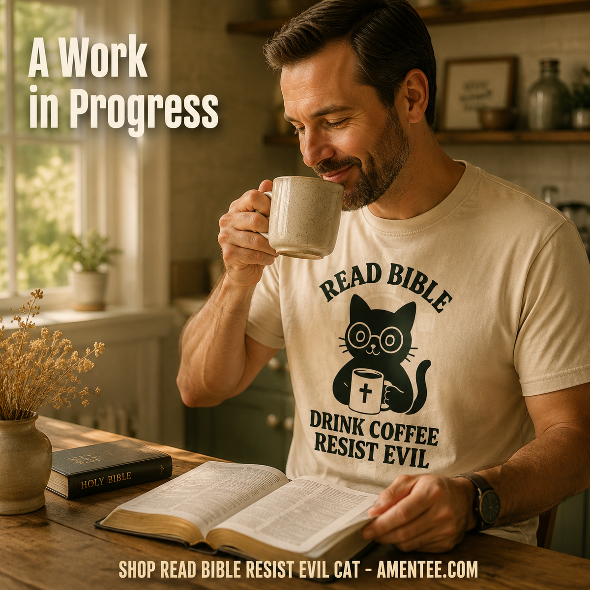 Read Bible Resist Evil Cat T-Shirt_contextual