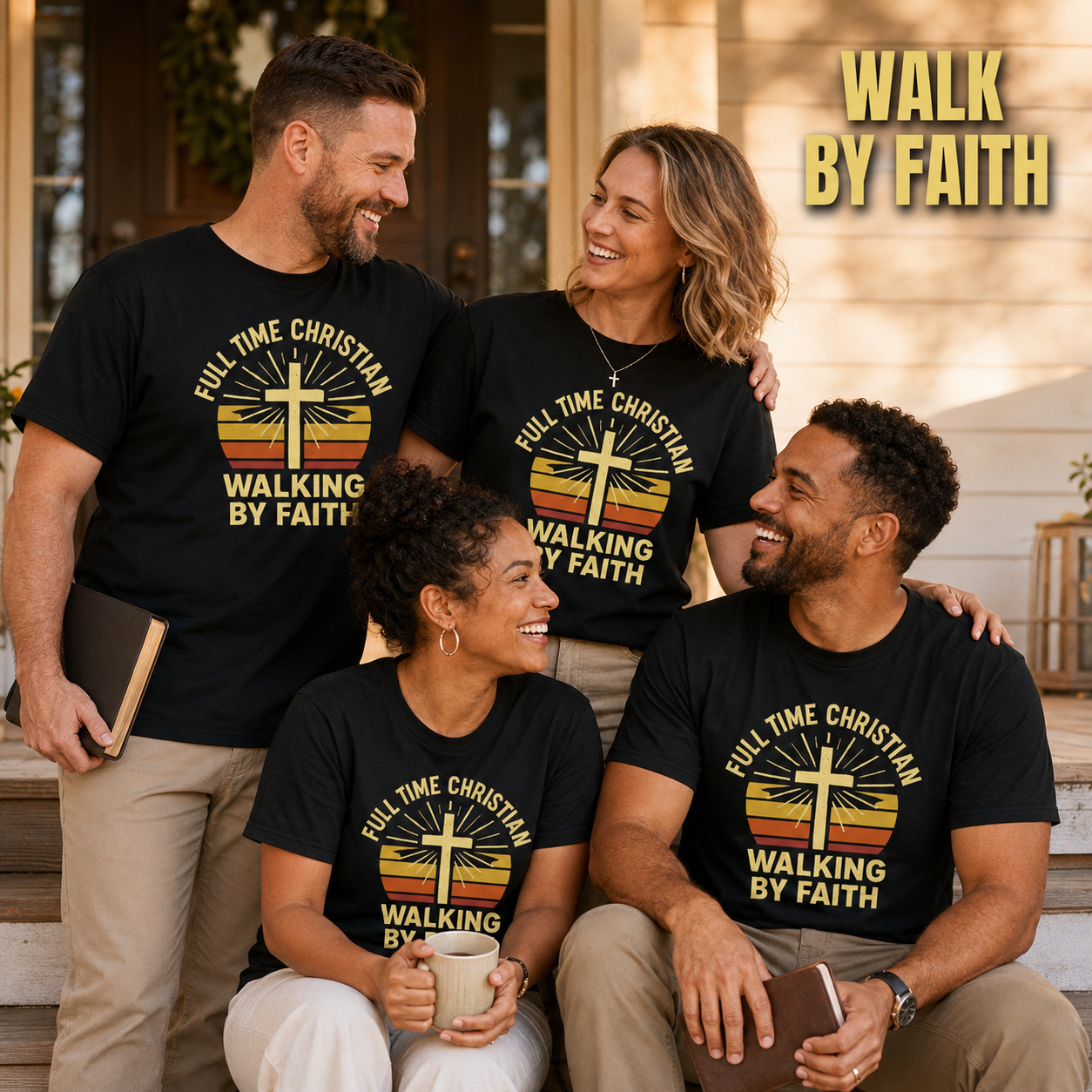 Full Time Christian Walking by Faith T-Shirt_group_shot