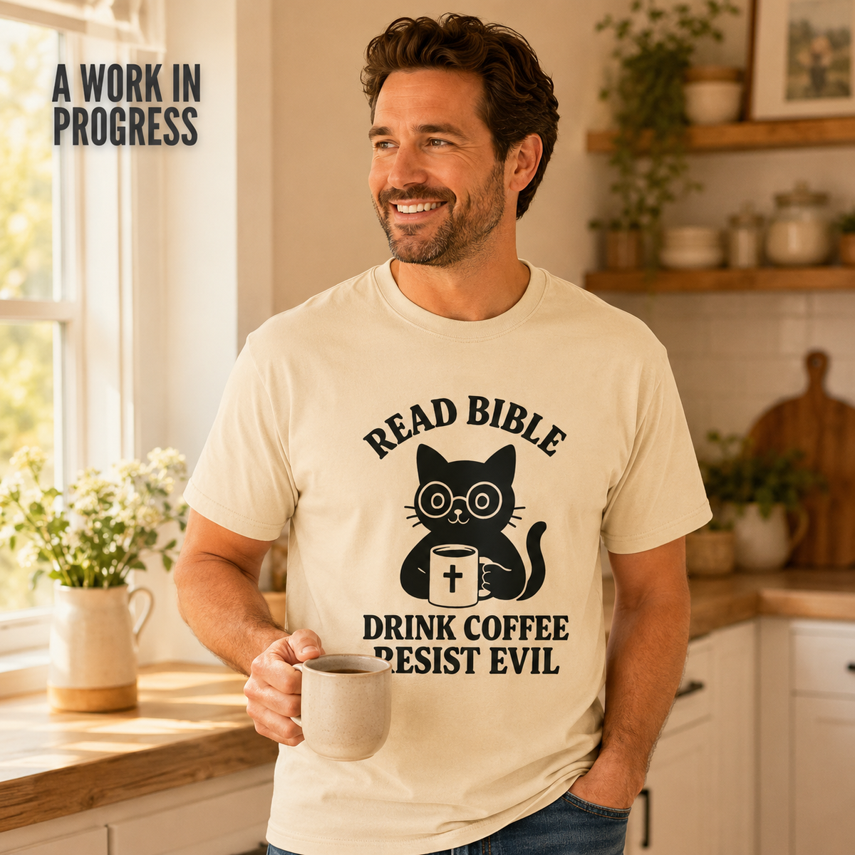 Read Bible Resist Evil Cat T-Shirt_ls_indoor