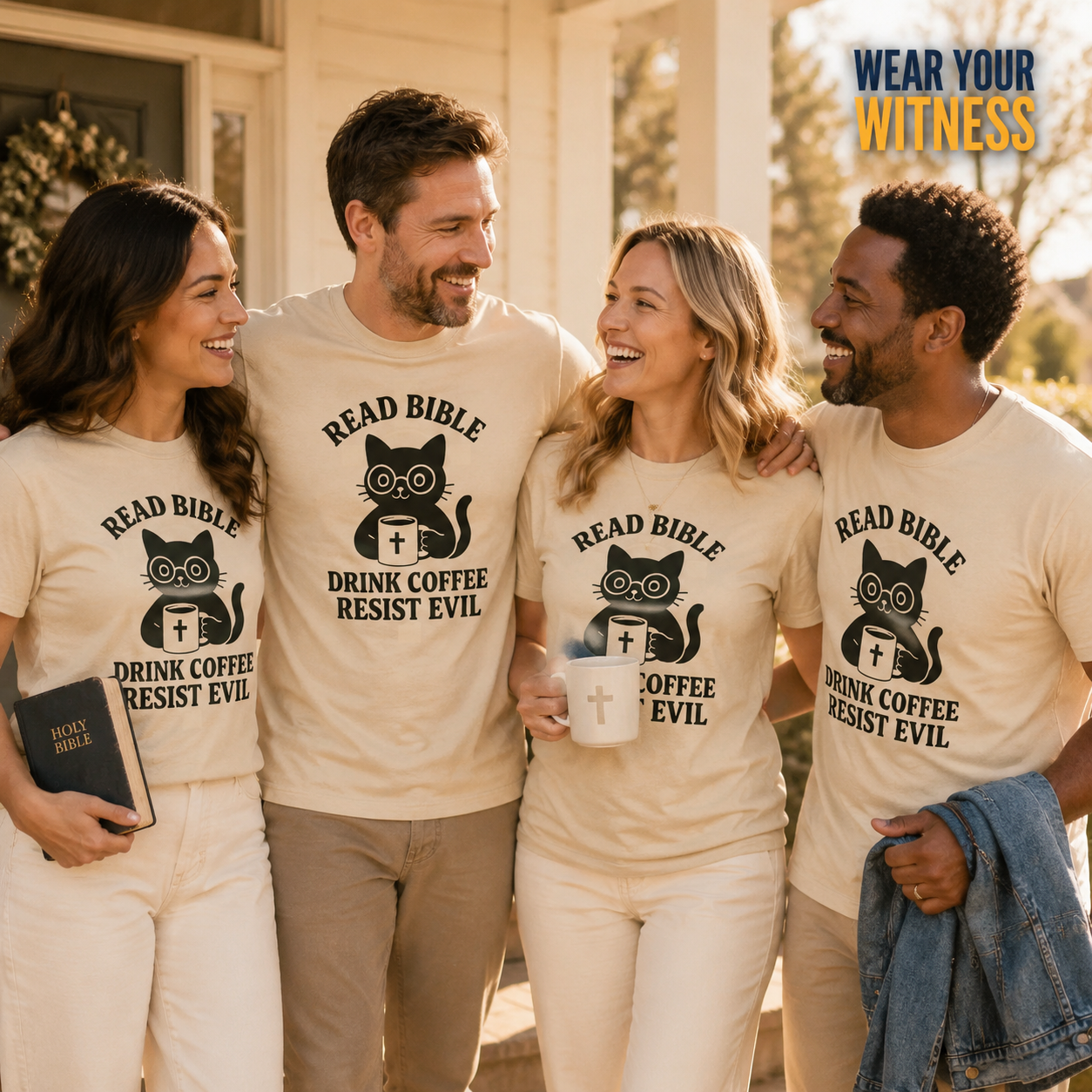 Read Bible Resist Evil Cat T-Shirt_group_shot