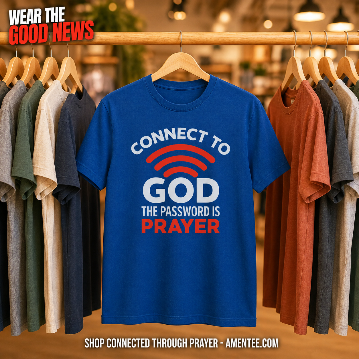 Connected Through Prayer T-Shirt_boutique_rack