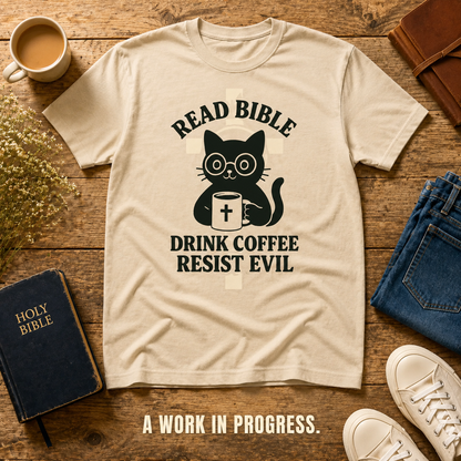 Read Bible Resist Evil Cat T-Shirt_style_flat