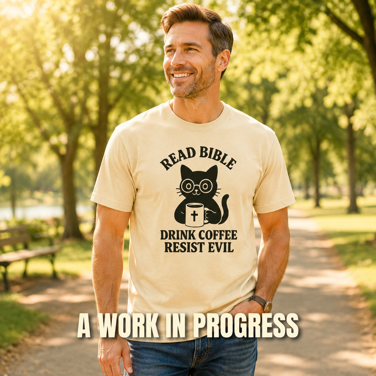 Read Bible Resist Evil Cat T-Shirt_active_outdoor