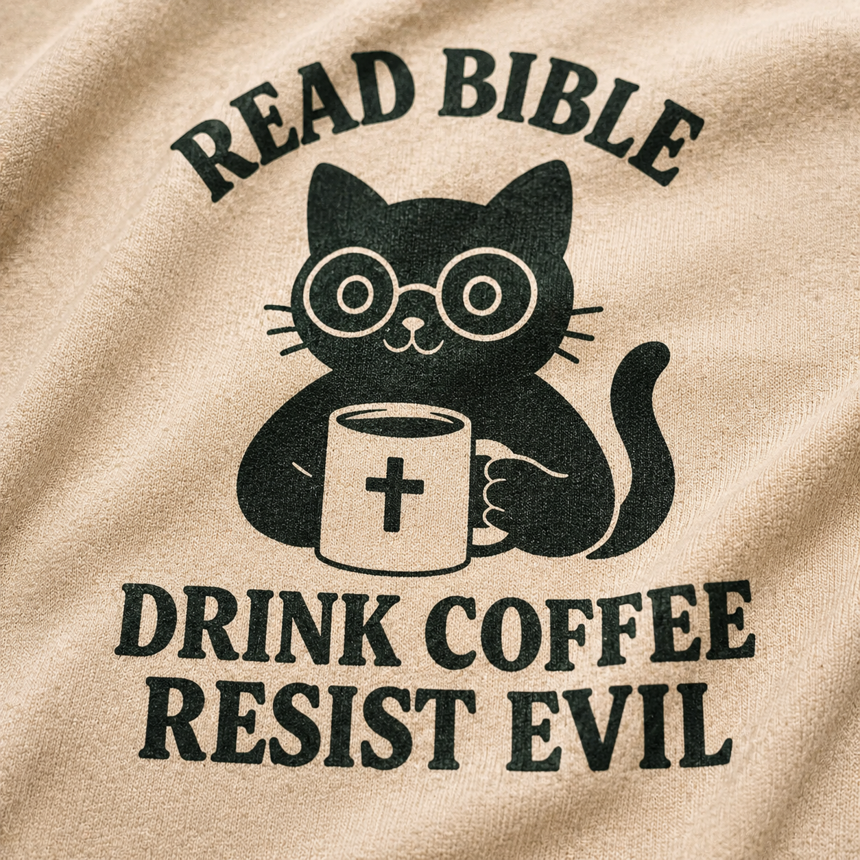 Read Bible Resist Evil Cat T-Shirt_macro_detail