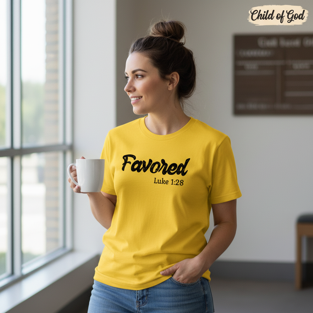 Favored Luke 1:28 T-Shirt__lifestyle