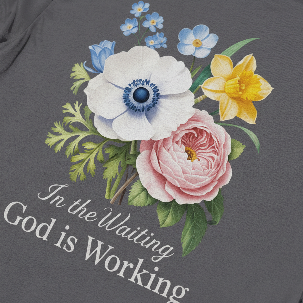 God is Working Floral T-Shirt__detail