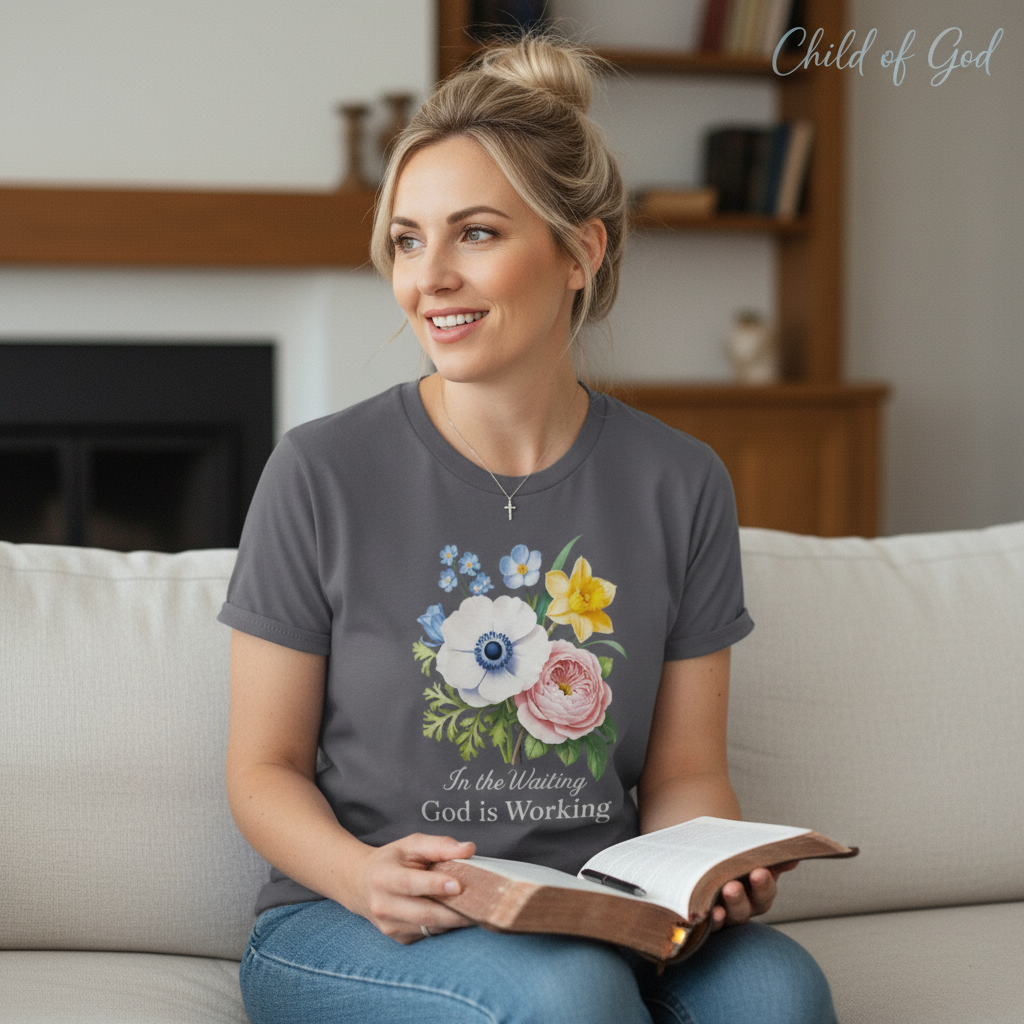 God is Working Floral T-Shirt__use