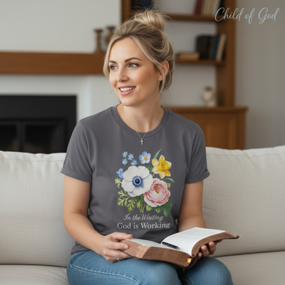 God is Working Floral T-Shirt__use