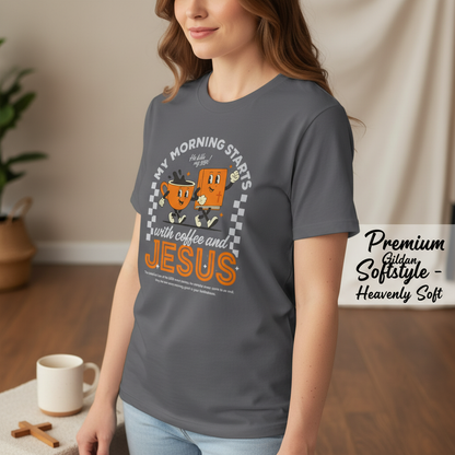 Coffee and Jesus Start My Morning T-Shirt__space