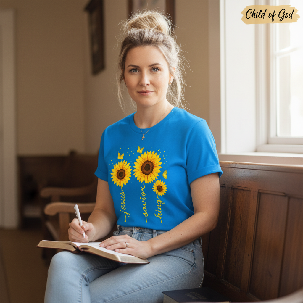 Sunflower Jesus Savior King T-Shirt__use