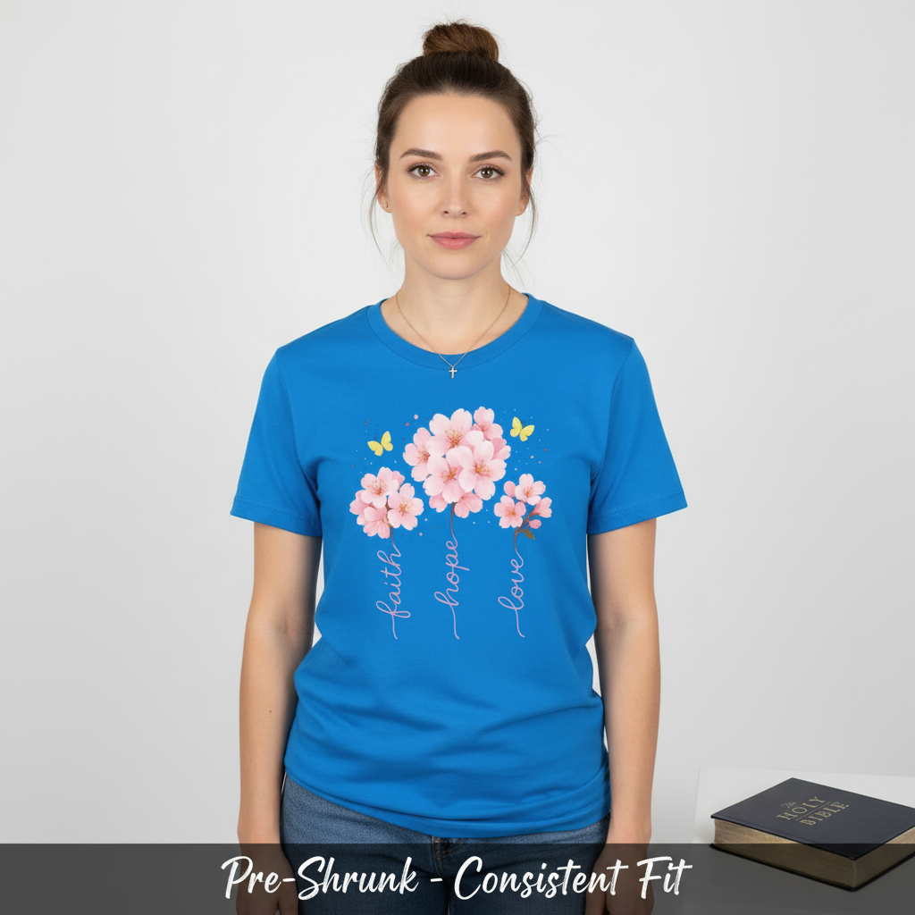 Faith Hope Love Cherry Blossom T-Shirt__space
