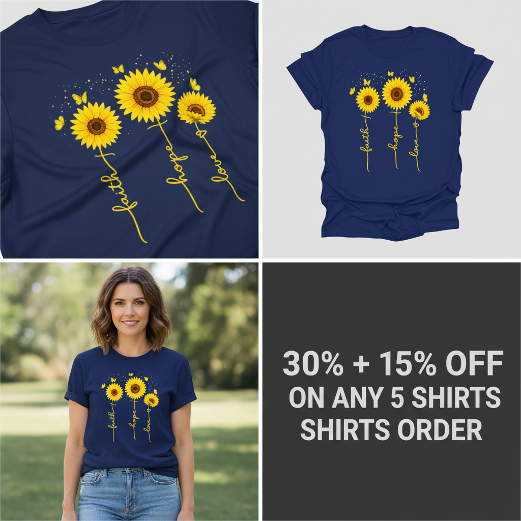 Sunflower Faith Hope Love T-Shirt_4_panel