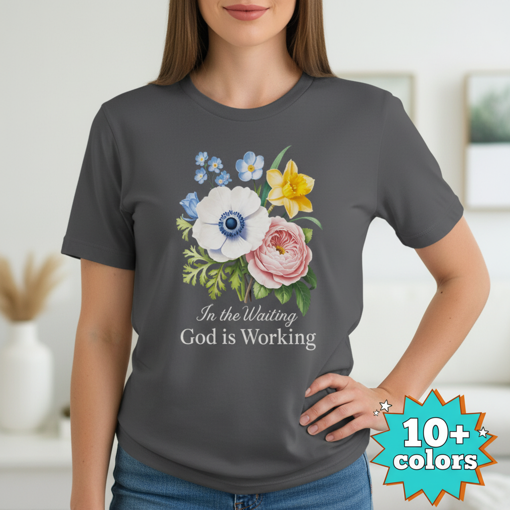 God is Working Floral T-Shirt_badge