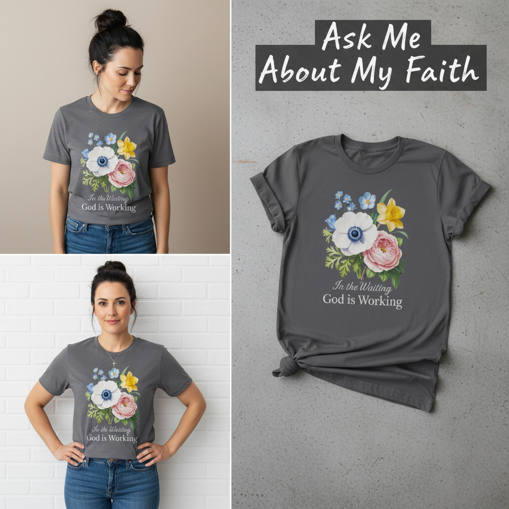 God is Working Floral T-Shirt_3_panel