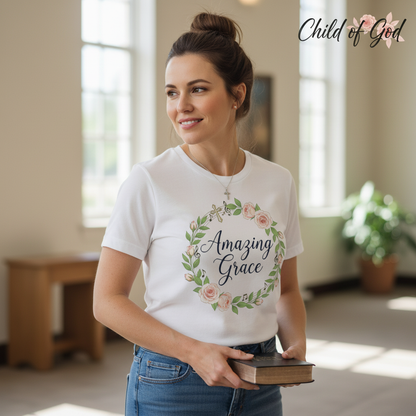 Amazing Grace Floral Wreath T-Shirt__lifestyle