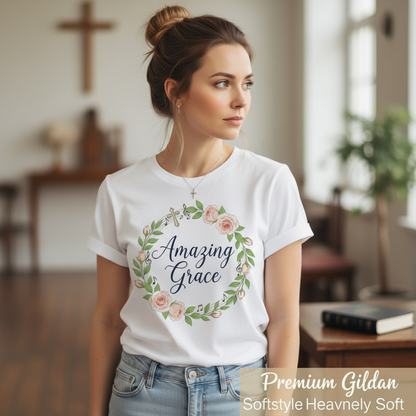 Amazing Grace Floral Wreath T-Shirt__space