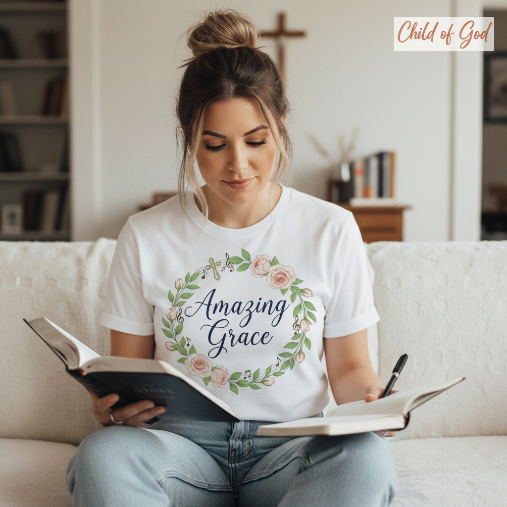 Amazing Grace Floral Wreath T-Shirt__use