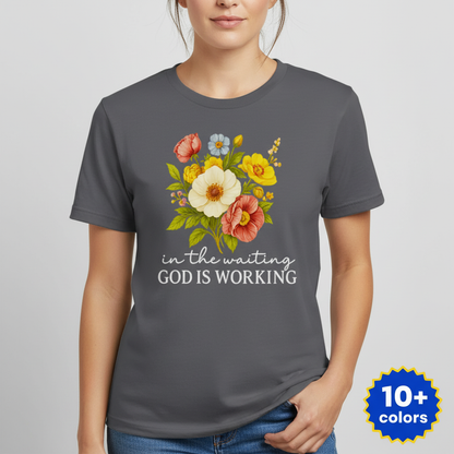 God Is Working Floral T-Shirt_badge