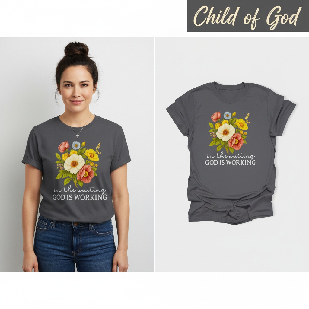 God Is Working Floral T-Shirt_model_flat