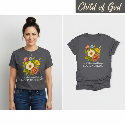 God Is Working Floral T-Shirt_model_flat