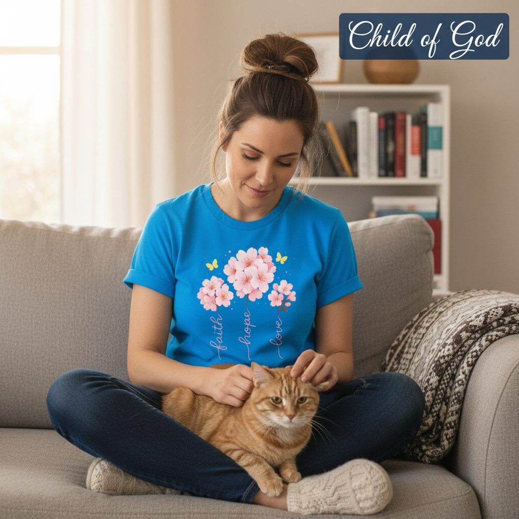 Faith Hope Love Cherry Blossom T-Shirt_pet_companion