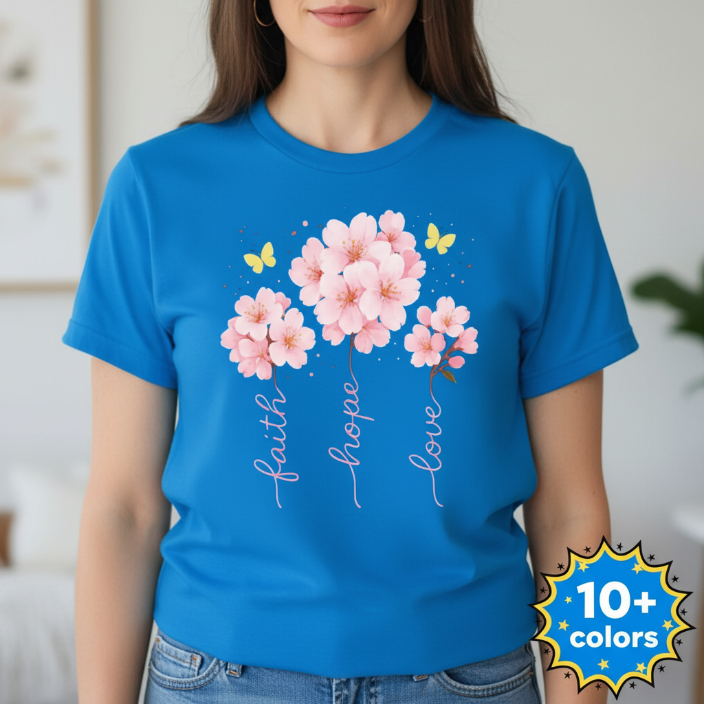 Faith Hope Love Cherry Blossom T-Shirt_badge