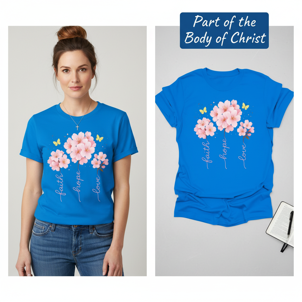Faith Hope Love Cherry Blossom T-Shirt_model_flat