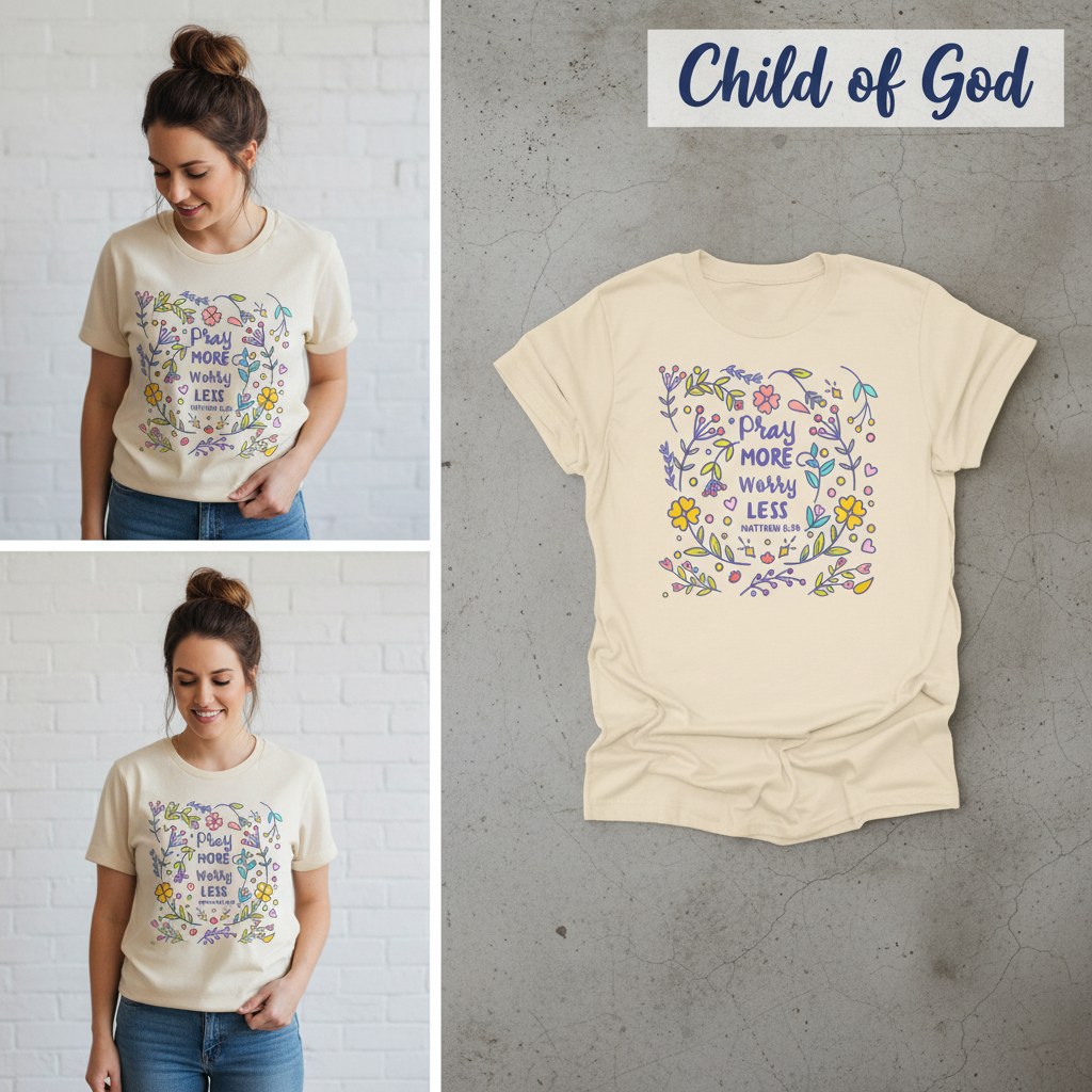 Pray More Worry Less T-Shirt_3_panel