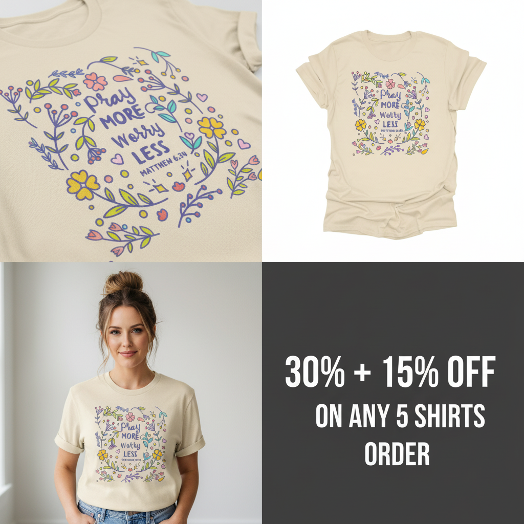 Pray More Worry Less T-Shirt_4_panel