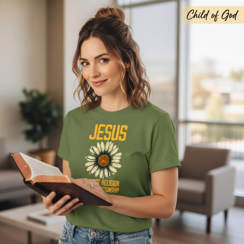 Jesus Relationship Daisy T-Shirt_prop_inteact