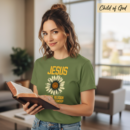 Jesus Relationship Daisy T-Shirt_prop_inteact