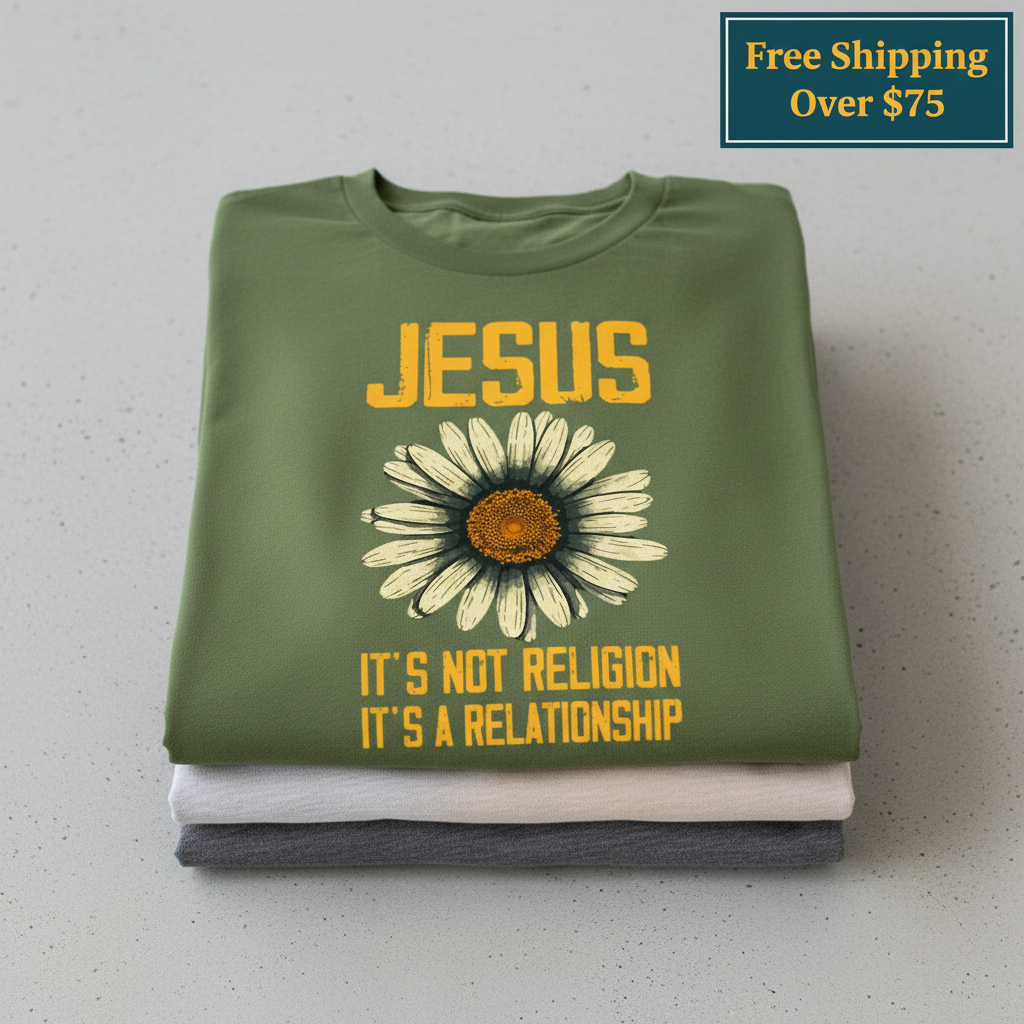 Jesus Relationship Daisy T-Shirt_stacked_flatlay