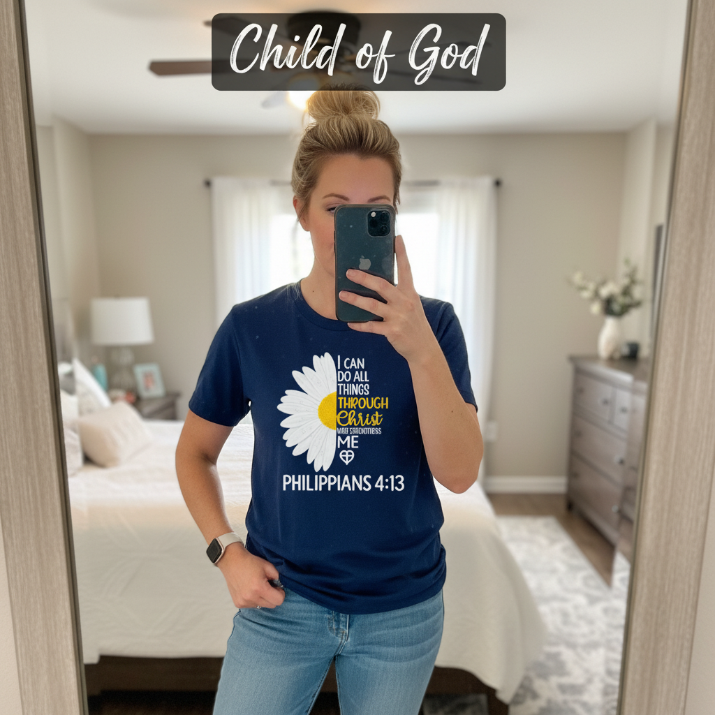 Strength in Christ Daisy T-Shirt_mirror_selfie