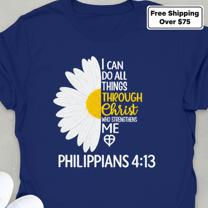 Strength in Christ Daisy T-Shirt_stacked_flatlay